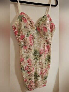 Siena - Floral Sequin Slip Dress - Pink & Green
